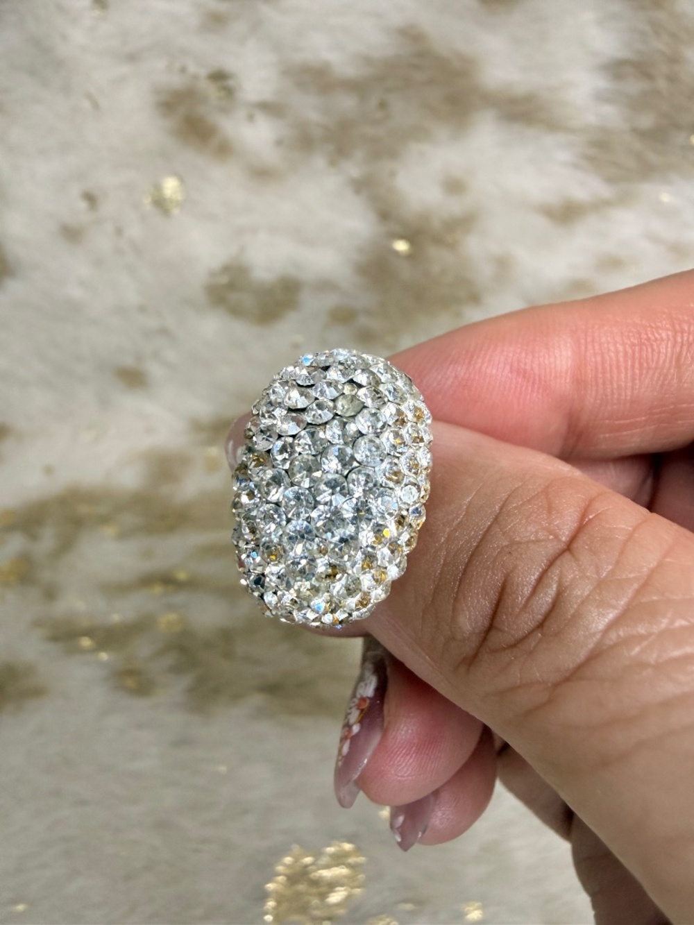 Stunning Silver Tone Large Cubic Zirconia Cluster Cocktail Ring Size 8